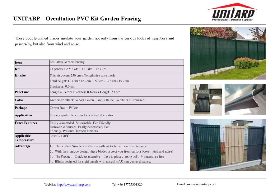 Rigid Panels PVC Fence Parts Custom 1.03m 1.53m PVC Slats for Fencing